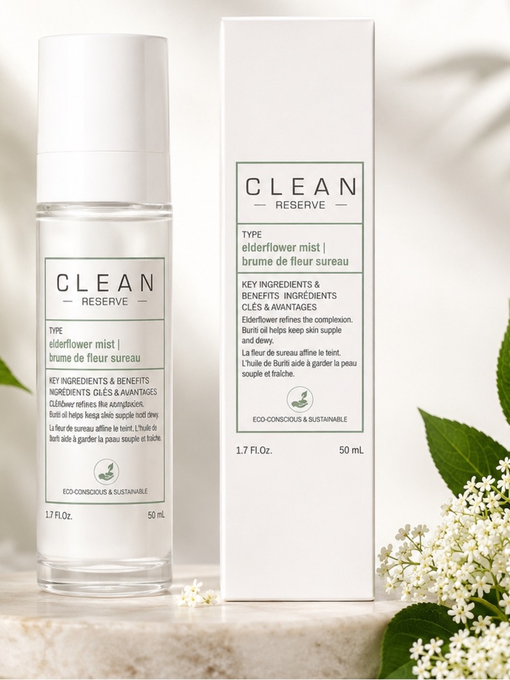 CLEAN RESERVE Elderflower Face Mist 1.7 oz | Hydrating Vegan Facial Mist | New